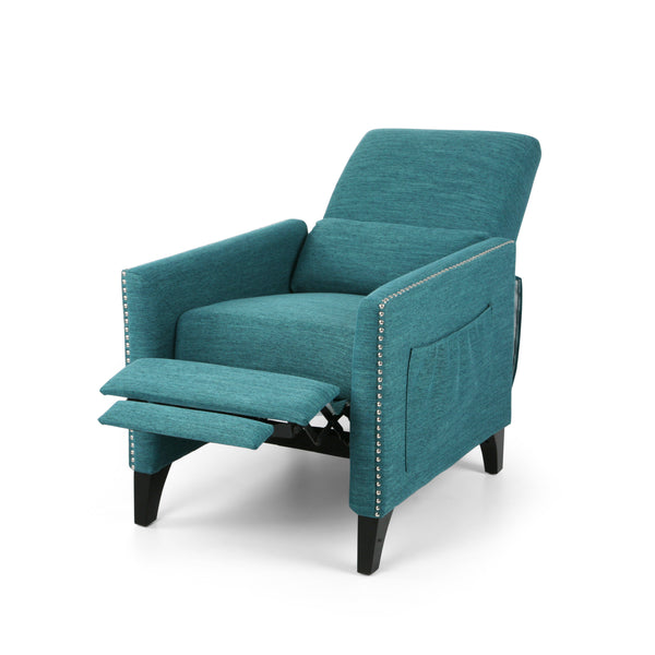 English Elm Pushback Recliner Accent Chair Solid Birch Frame Rivet Detail Mid-century Living Room Seat Teal 65532.00T