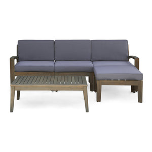 English Elm Grenada Acacia Hardwood Outdoor Sectional with Water Resistant Cushions Patio Set 63702.00GDGRY