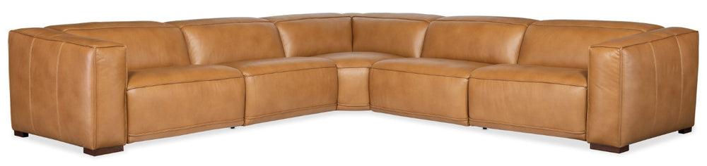 Hooker Furniture Fresco Modular 5-Seat Sectional In Warm Caramel Semi-Aniline Leather With Power Recline & Headrests 134.50 L x 134.50W x 30.50H SS404-5PC3-080