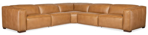 Hooker Furniture Fresco Modular 5-Seat Sectional In Warm Caramel Semi-Aniline Leather With Power Recline & Headrests 134.50 L x 134.50W x 30.50H SS404-5PC3-080