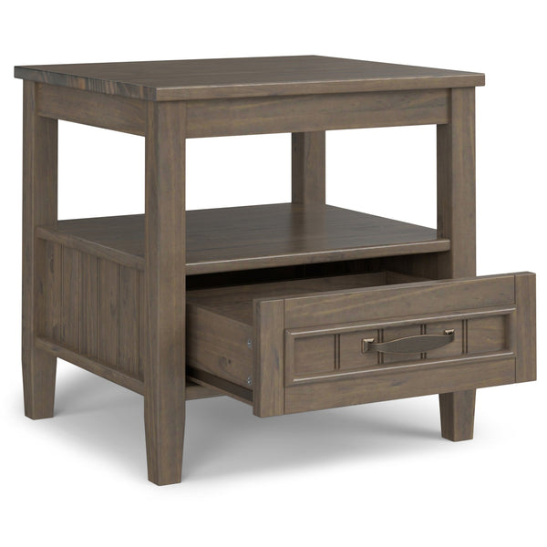 English Elm Lev Smoky Brown End Table with Drawer & Open Shelf, Handcrafted Solid Wood, Transitional Style B136P158823