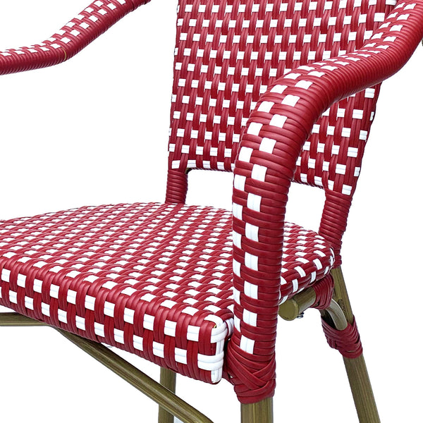 English Elm Bistro Chair Set of 2 French Country Woven Aluminum Outdoor Patio Seating Pair Red 72906.00RED