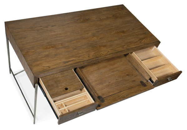Hooker Furniture Chapman Rustic Writing Desk In White Oak With Hand‑Hammered Pewter Accents, Keyboard Drawer, 60" 6033-10458-85