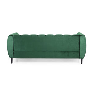 English Elm Miranda Channel Stitch Velvet Sofa Glam Living Room Seating with Tapered Birch Legs Emerald 68604.00A_68604.00B