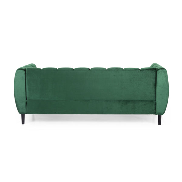 English Elm Miranda Channel Stitch Velvet Sofa Glam Living Room Seating with Tapered Birch Legs Emerald 68604.00A_68604.00B