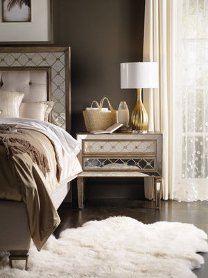 Hooker Furniture Sanctuary Hand-Finished Eglomise Bachelors Chest With Antique Mirror Framing, Cord Clip, 2 Drawers 5414-90017