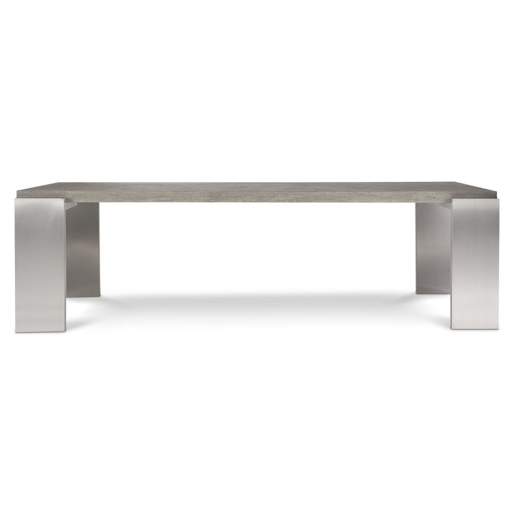 Bernhardt Bernhardt Foundations 102" Dining Table — Solid Acacia Light Shale Top & Brushed Stainless Legs, Modern Rustic Elegance 306224