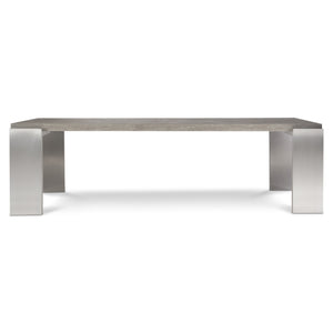 Bernhardt Bernhardt Foundations 102" Dining Table — Solid Acacia Light Shale Top & Brushed Stainless Legs, Modern Rustic Elegance 306224