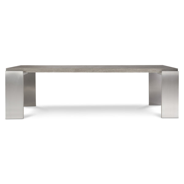 Bernhardt Bernhardt Foundations 102" Dining Table — Solid Acacia Light Shale Top & Brushed Stainless Legs, Modern Rustic Elegance 306224