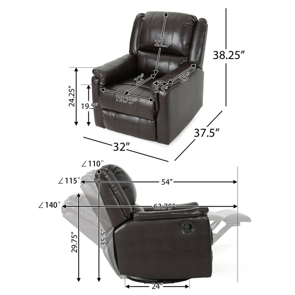 English Elm Christopher Knight Home® - Brown PU Glider Recliner Swivel Chair with Manual Recline, Compact Plush Seating for Small Spaces 61368.00PU
