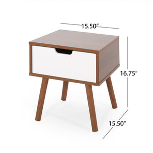 English Elm Christopher Knight Home® - END TABLE Mid-Century Modern Two-Toned End Table with Drawer, Faux Wood Top & Splayed Legs for Living Room White+Walnut 66761.00WALNWHT