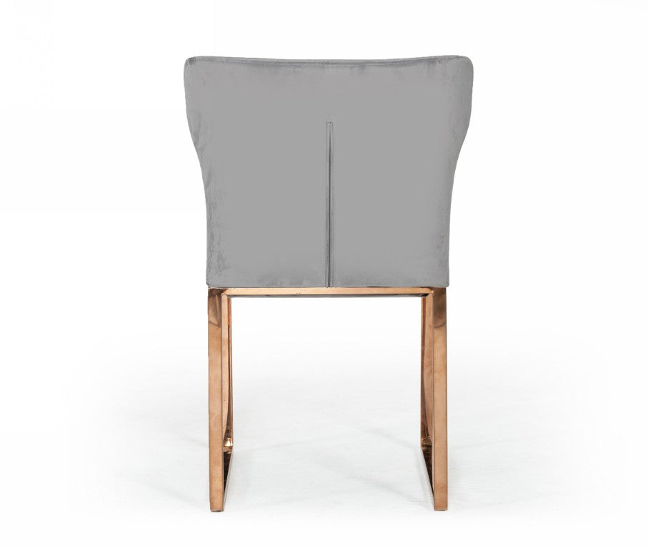 VIG Furniture Chadwick Grey Velvet Wingback Dining Chair With Rose Gold Stainless Steel Legs — Plush Modern Glam Finish VGHBHN54-GRY