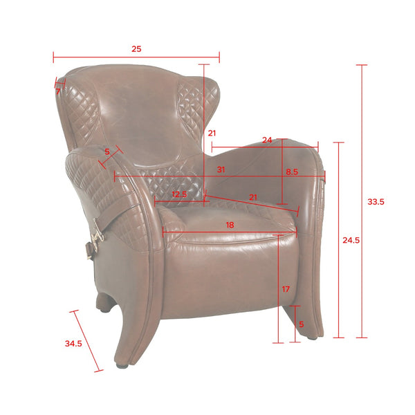 Pasargad Home Vicenza Brown Leather Wing Chair - Classic Elegance & Comfort for Every Space