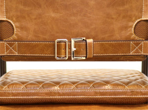 Pasargad Capri Top Grain Leather Dining Chair - Elegant Quilted Design With Armrests For Luxury Brown Top Grain Leather Chair-0115g-1