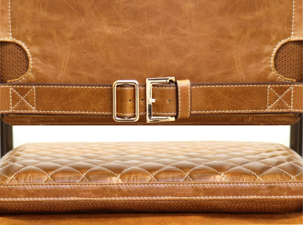 Pasargad Capri Top Grain Leather Dining Chair - Elegant Quilted Design With Armrests For Luxury Brown Top Grain Leather Chair-0115g-1