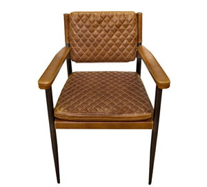 Pasargad Capri Top Grain Leather Dining Chair - Elegant Quilted Design With Armrests For Luxury Brown Top Grain Leather Chair-0115g-1