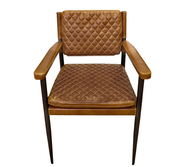 Pasargad Capri Top Grain Leather Dining Chair - Elegant Quilted Design With Armrests For Luxury Brown Top Grain Leather Chair-0115g-1