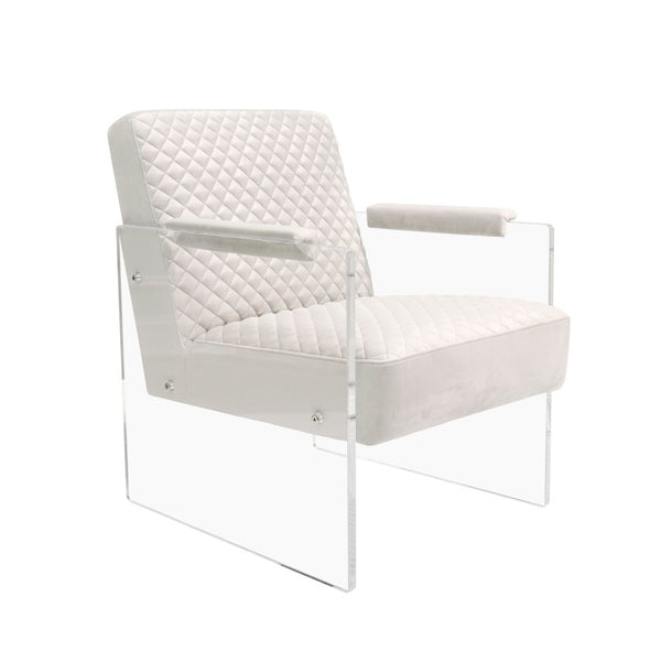 Pasargad Tribecca Collection Luxury Velvet & Acrylic Accent Chair - Plush Comfort For Elegant Spaces Ivory Acrylic & Velvet Chair-139-1w