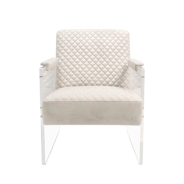Pasargad Tribecca Collection Luxury Velvet & Acrylic Accent Chair - Plush Comfort For Elegant Spaces Ivory Acrylic & Velvet Chair-139-1w
