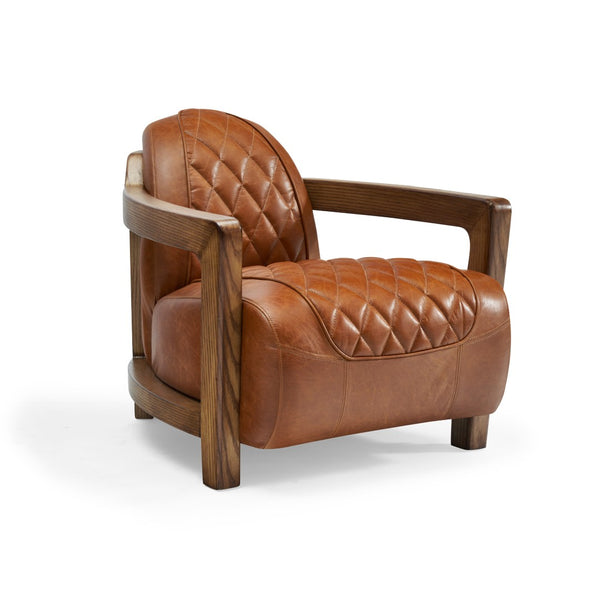 Pasargad Ethan Top-Grain Leather Lounge Chair – Elegant Design with Solid Wood Armrests & Comfort