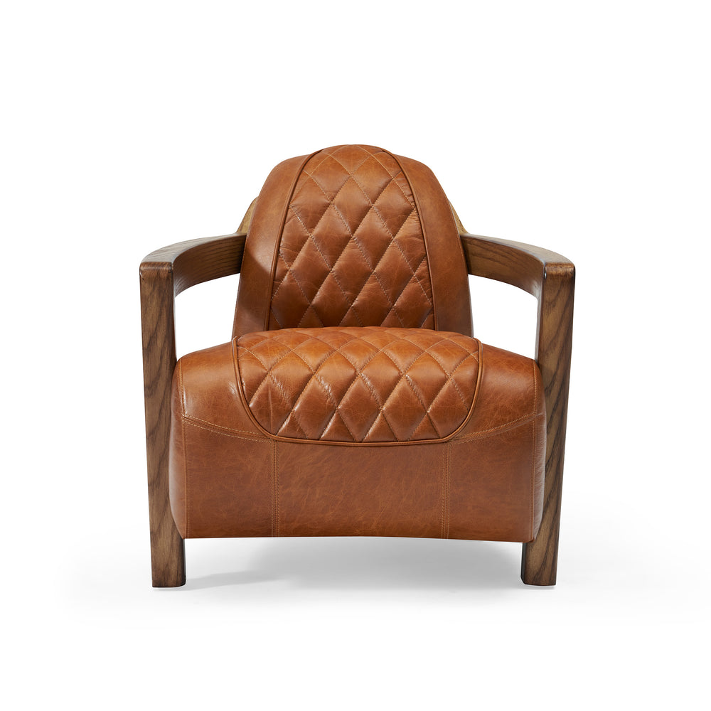 Pasargad Ethan Top-Grain Leather Lounge Chair – Elegant Design with Solid Wood Armrests & Comfort