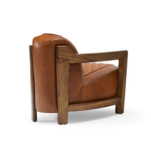 Pasargad Ethan Top-Grain Leather Lounge Chair – Elegant Design with Solid Wood Armrests & Comfort