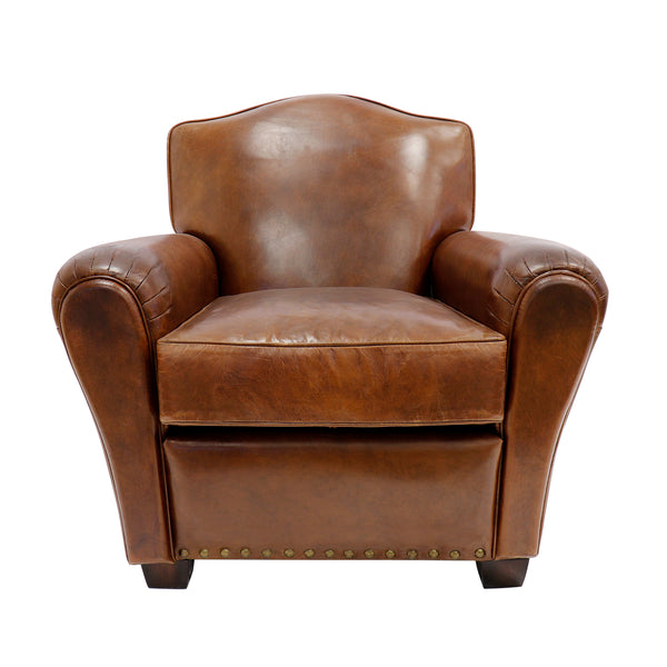 Pasargad Home Palermo Luxurious Vintage Leather Wing Chair with Rolled Arms & Nail Head Trim