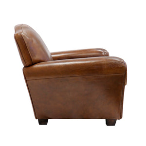 Pasargad Home Palermo Luxurious Vintage Leather Wing Chair with Rolled Arms & Nail Head Trim