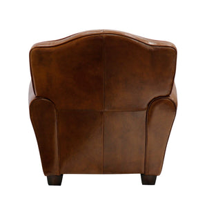 Pasargad Home Palermo Luxurious Vintage Leather Wing Chair with Rolled Arms & Nail Head Trim