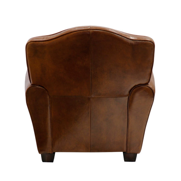 Pasargad Home Palermo Luxurious Vintage Leather Wing Chair with Rolled Arms & Nail Head Trim
