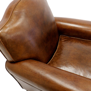 Pasargad Home Palermo Luxurious Vintage Leather Wing Chair with Rolled Arms & Nail Head Trim
