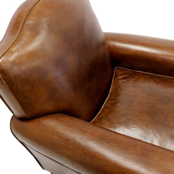 Pasargad Home Palermo Luxurious Vintage Leather Wing Chair with Rolled Arms & Nail Head Trim