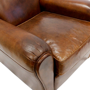 Pasargad Home Palermo Luxurious Vintage Leather Wing Chair with Rolled Arms & Nail Head Trim
