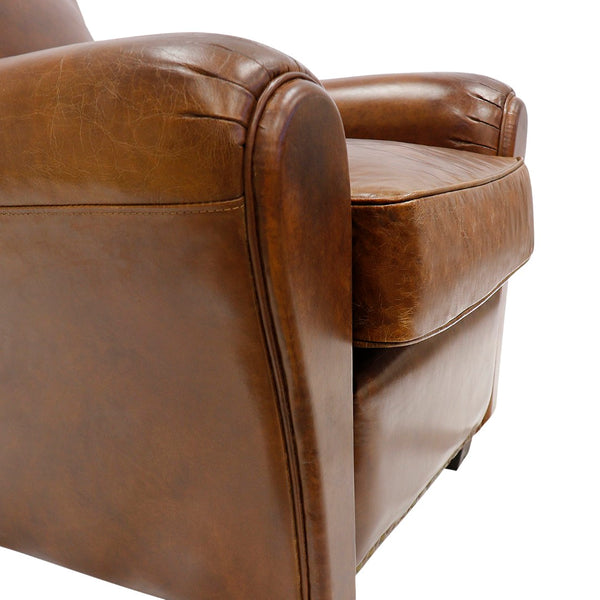 Pasargad Home Palermo Luxurious Vintage Leather Wing Chair with Rolled Arms & Nail Head Trim