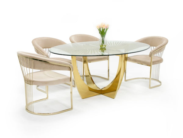 VIG Furniture Chambers Oval Glass & Gold Dining Table — Tempered Glass Top, Gold Leaf Inlay, Luxe Oval Centerpiece VGGM-DT-DOLORES-DT