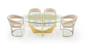 VIG Furniture Chambers Oval Glass & Gold Dining Table — Tempered Glass Top, Gold Leaf Inlay, Luxe Oval Centerpiece VGGM-DT-DOLORES-DT