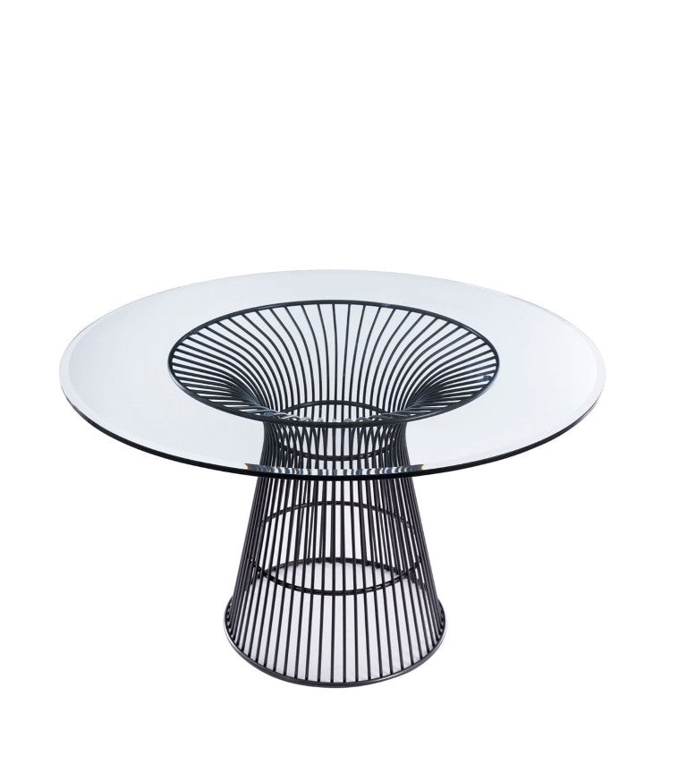 VIG Furniture Chandler Round Glass Dining Table With 12Mm Grey Tempered Top & Sunburst Black Stainless Pedestal—Seats 8 VGZAT007-1-BLK-DT