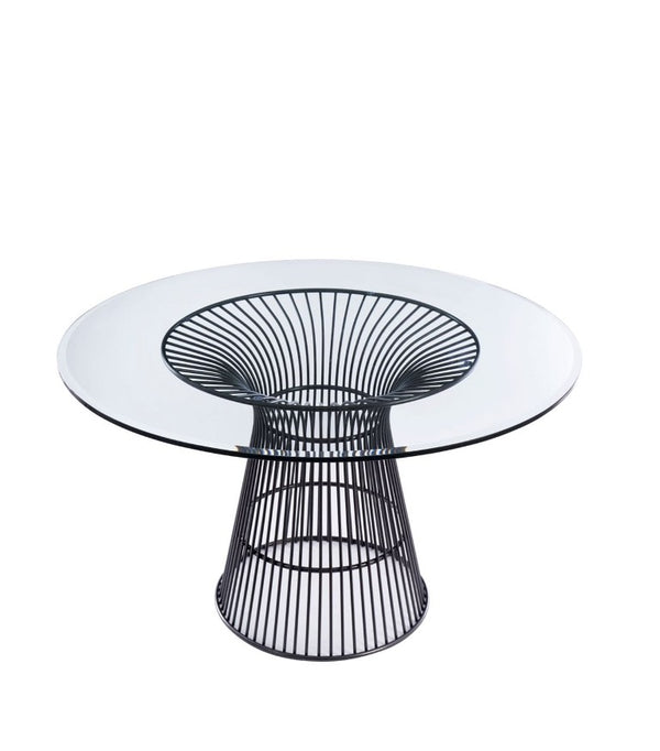 VIG Furniture Chandler Round Glass Dining Table With 12Mm Grey Tempered Top & Sunburst Black Stainless Pedestal—Seats 8 VGZAT007-1-BLK-DT