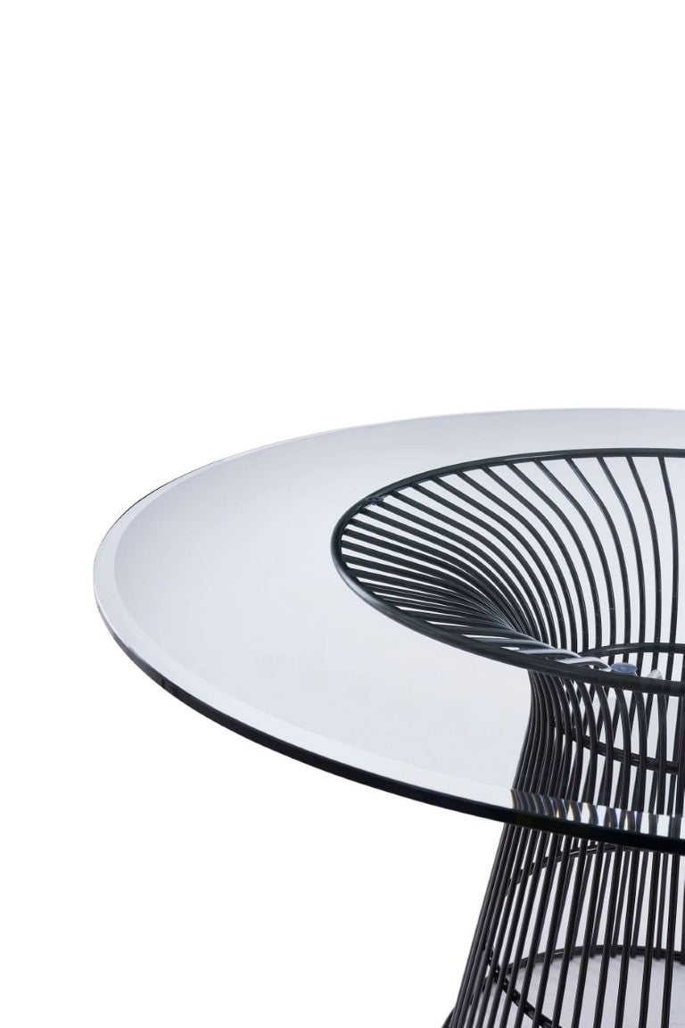 VIG Furniture Chandler Round Glass Dining Table With 12Mm Grey Tempered Top & Sunburst Black Stainless Pedestal—Seats 8 VGZAT007-1-BLK-DT