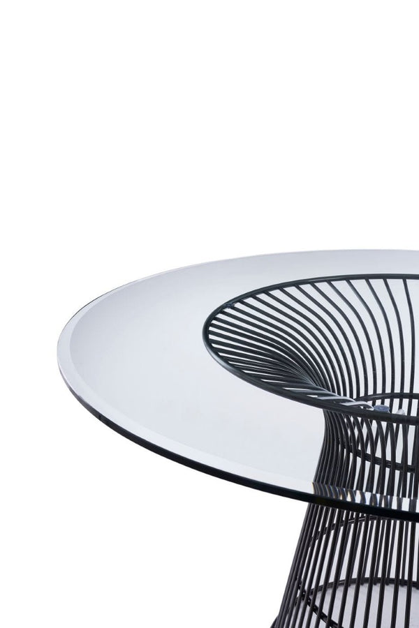 VIG Furniture Chandler Round Glass Dining Table With 12Mm Grey Tempered Top & Sunburst Black Stainless Pedestal—Seats 8 VGZAT007-1-BLK-DT