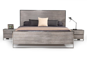 VIG Furniture Arlene Grey Elm Nightstand With Stainless Steel Frame, 2 Soft-Close Drawers, Modern Minimalist Design VGVCN006