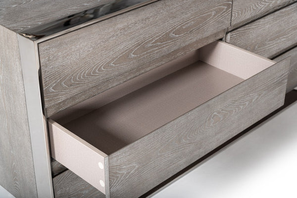 VIG Furniture Arlene Grey Elm Dresser With 6 Soft-Close Drawers, Mixed-Metal Legs, Ready-To-Use Modern Storage VGVCJ006-D