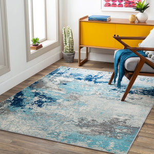 Livabliss Chester Polypropylene Woven Area Rug with Subtle Sheen for Modern Living Rooms Dark Blue, Aqua 5'3" x 7'3" CHE2346-5373