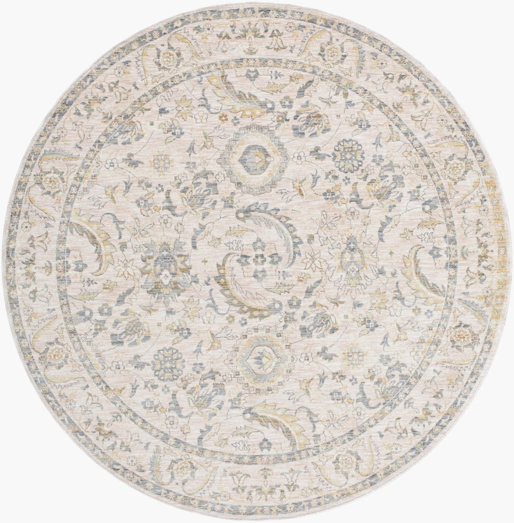 Livabliss Chicago Traditional Fringe Border Polyester Area Rug for Large Living Rooms Light Beige, Sl 7'10" x 7'10" CHG2300-710RD