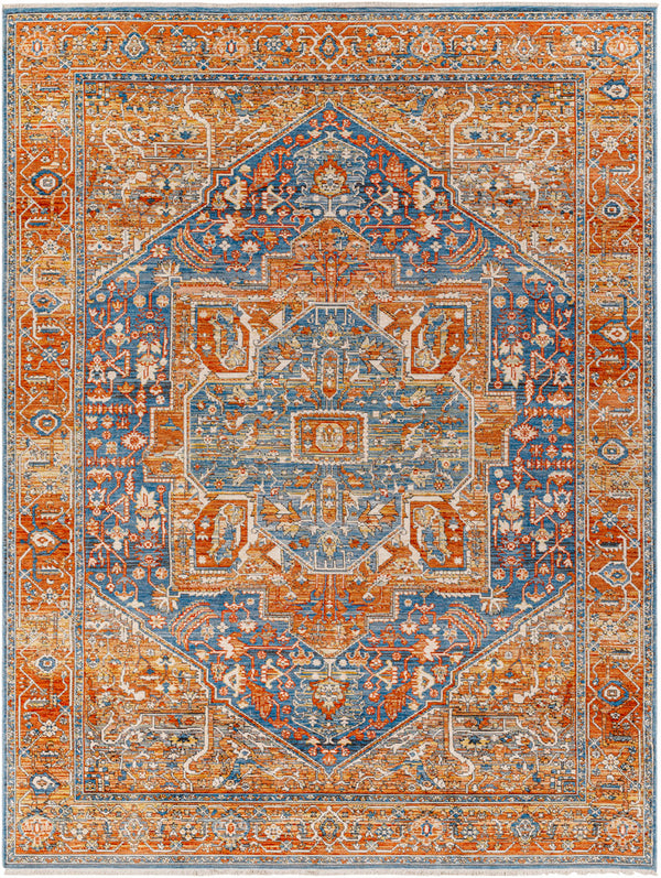 Chicago CHG-2302 8'10" x 12'8" Machine Woven Rug CHG2302-810127  Blue, Mustard, Rust, Burnt Orange, Light Beige Surya