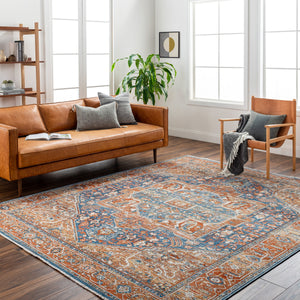 Chicago CHG-2302 8'10" x 12'8" Machine Woven Rug CHG2302-810127  Blue, Mustard, Rust, Burnt Orange, Light Beige Surya