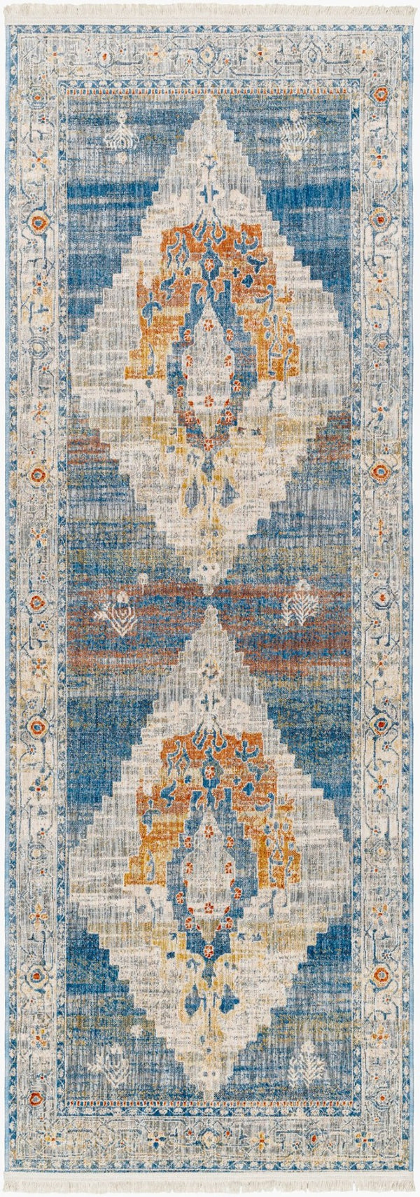 Livabliss Chicago Traditional Turkish Style Polyester Area Rug with Fringe for Large Living Rooms Slate, Blue 2'10" x 12' CHG2303-2101111