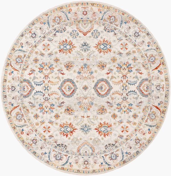 Livabliss Chicago Traditional Polyester Area Rug with Fringe for Formal Living and Dining Spaces Slate, Light Be 6'7" x 6'7" CHG2305-67RD