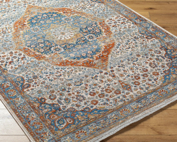 Livabliss Chicago Traditional Polyester Area Rug with Fringe Low Pile for Large Living Spaces Blue, Rust 12' x 15'7" CHG2306-1111157
