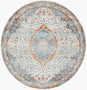 Livabliss Chicago Traditional Polyester Area Rug with Fringe Low Pile for Large Living Spaces Blue, Rust 6'7" x 6'7" CHG2306-67RD